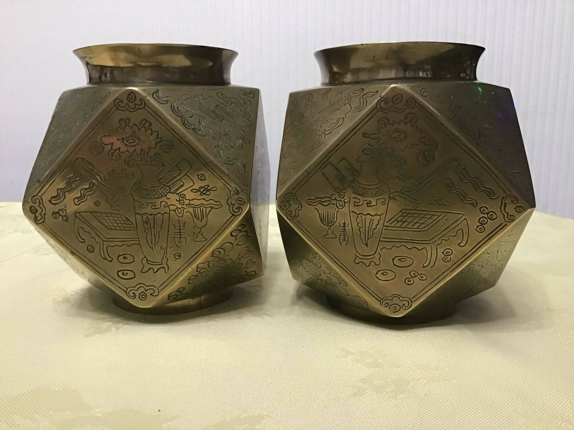 CHINESE BRASS FACETED JARS