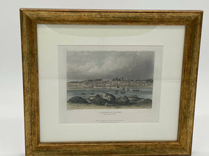 Antique print of an engraving of St Peter Port, Guernsey from Castle Cornet